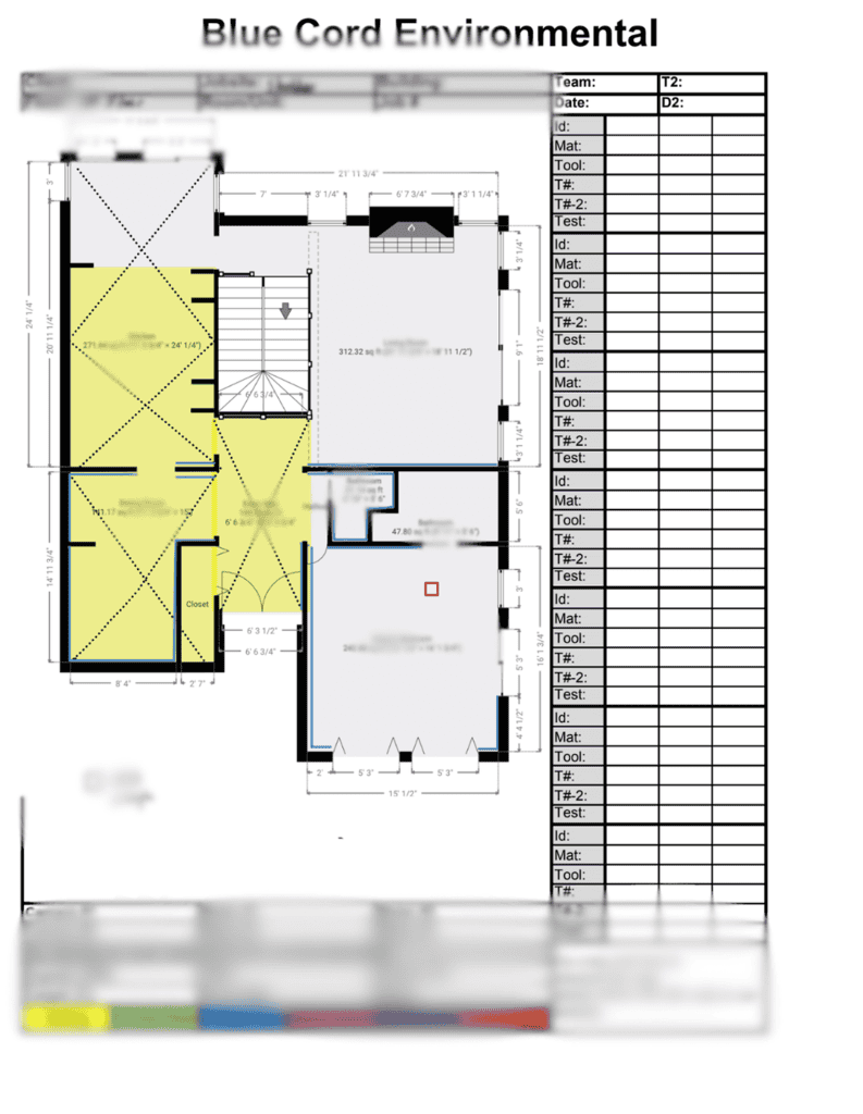 Floor plan with noted inspection areas in yellow.
