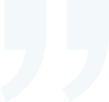 Stylish blue quotation mark symbol on a white background.