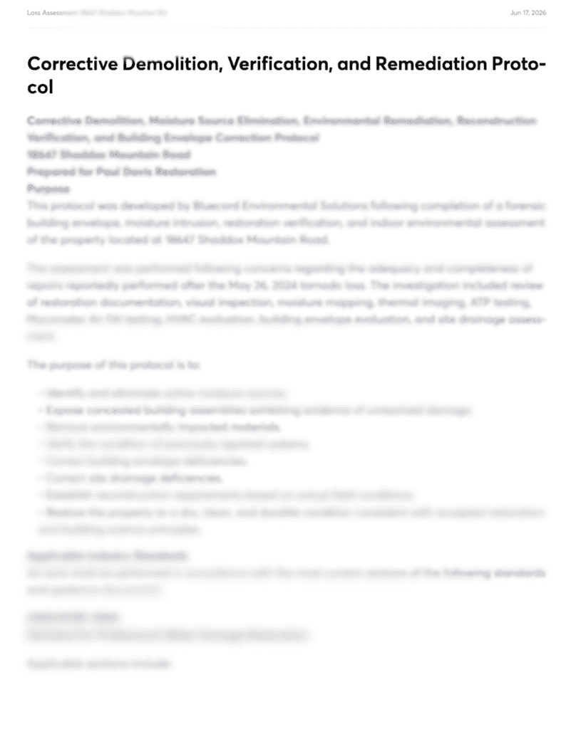 Document outlining corrective demolition and remediation protocols.