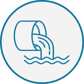 Illustration of a drainage pipe with water flowing out.